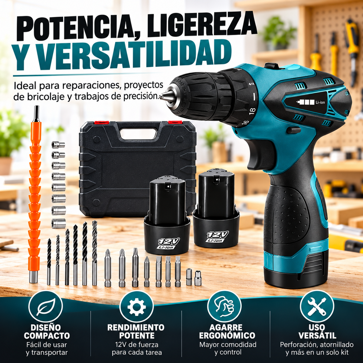 ¡Potencia en tus Manos! Taladro Inalámbrico 12V con Kit Completo