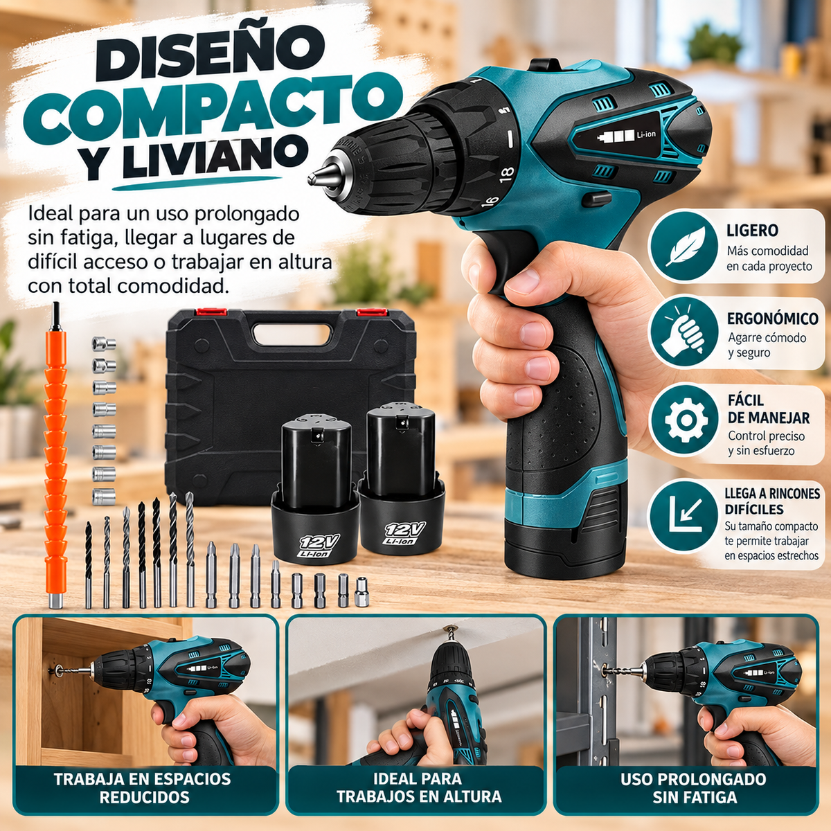 ¡Potencia en tus Manos! Taladro Inalámbrico 12V con Kit Completo