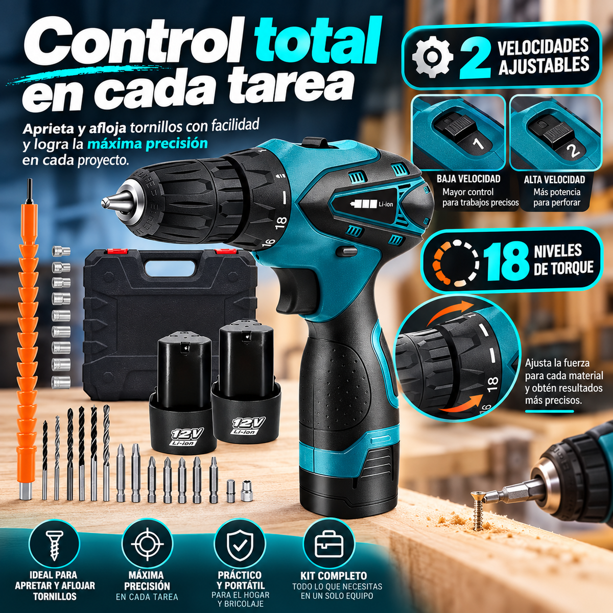 ¡Potencia en tus Manos! Taladro Inalámbrico 12V con Kit Completo