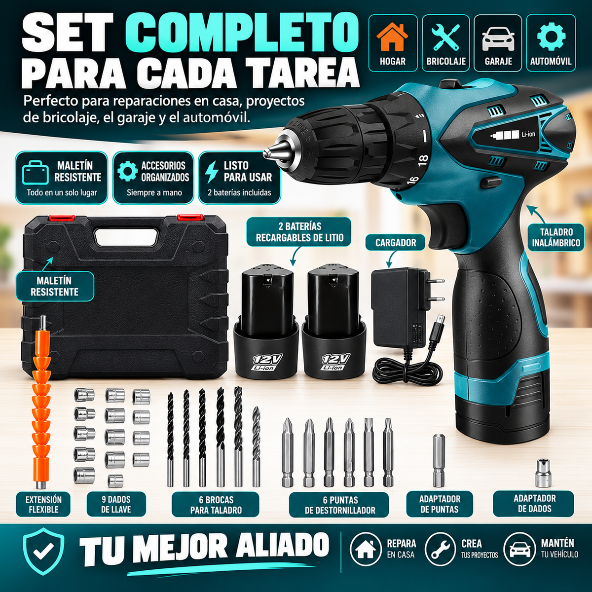 ¡Potencia en tus Manos! Taladro Inalámbrico 12V con Kit Completo